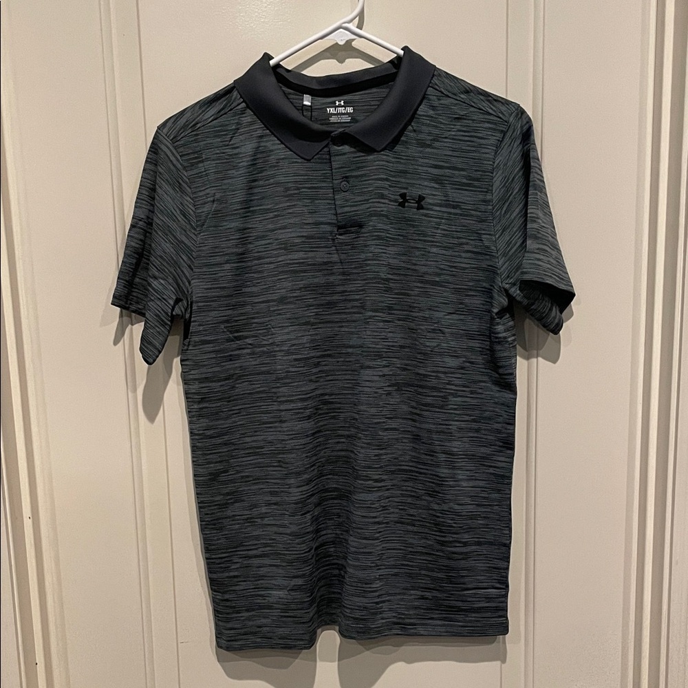 NWT Under Armour Boys Performance Polo, Size Youth X-Large Black Gray